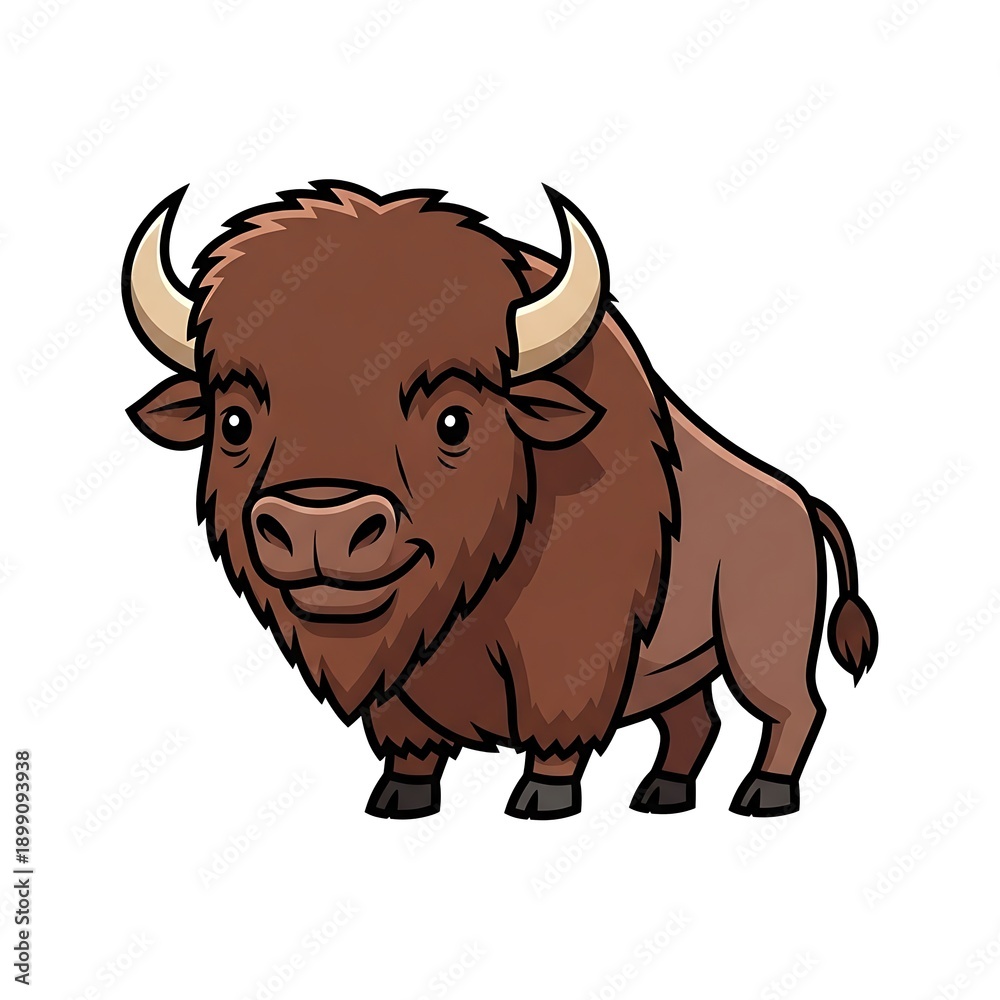 Fototapeta premium Cartoon Bison Illustration with White Background.