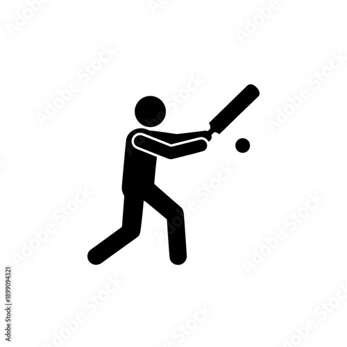 Stick Figure Cricket Batsman in Full Body Rotation Playing Aggressive Batting Swing Black Vector Graphic