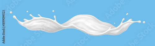 Milk cream yogurt wave splashes. Realistic vector illustration capturing the fluid motion and glossy texture of dairy. Elegant wave splashes for food branding, cosmetic packaging, dairy product labels