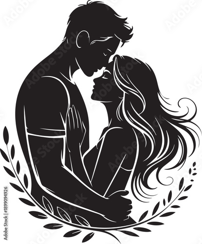 Romantic Couple Silhouette Vector Set, Love Story Scenes and Wedding Couples in Nature