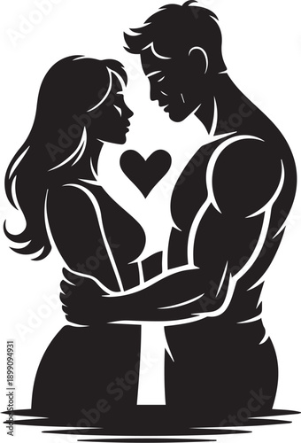 Romantic Couple Silhouette Vector Set, Love Story Scenes and Wedding Couples in Nature