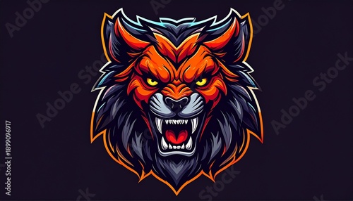 Wallpaper Mural Furious gray wolf head with sharp fangs, embodying strength and untamed wilderness power Torontodigital.ca