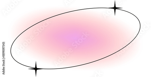 Vintage aesthetic star oval orbit shape, border or border. Aesthetic border, vintage geometric vector design element. Minimalistic Shape or frame with stars or light sparkles, pink neon glow effect