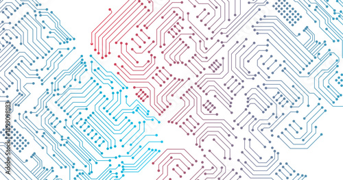 Abstract technology circuit diagram on white background.