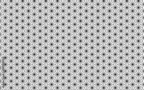 シームレスなモノクロ和柄パターン。麻の葉紋様。