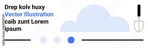 Cloud illustration with text elements, dots, lines, and a gardening trowel. Ideal for web design, gardening, weather, simplicity, environment creative projects minimal graphics or a simple landing