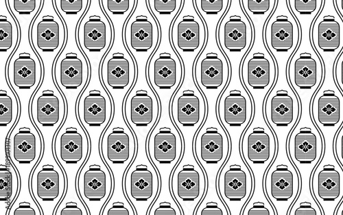 シームレスなモノクロ和柄パターン。提灯のパターン。