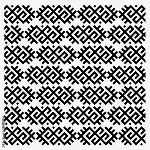 Intricate Black and White Mexican Geometric Repeating Motif