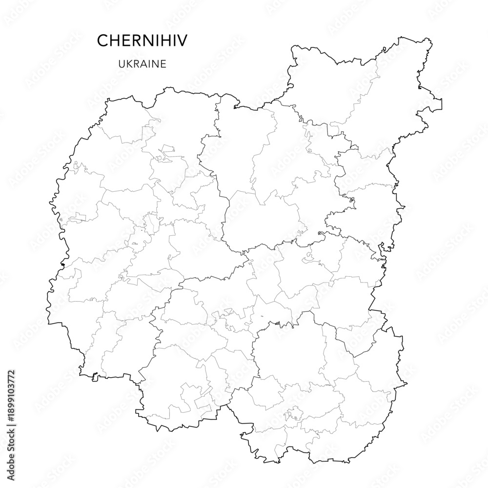 Fototapeta premium Vector Map of Chernihiv Oblast with Administrative Subdivisions of Raions (Districts), Hromadas (Communities), and Urban Raions (Urban Districts) of Chernihiv - Ukraine 2026