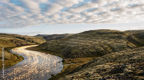 Futuristic nature landscapes with flowing data energy