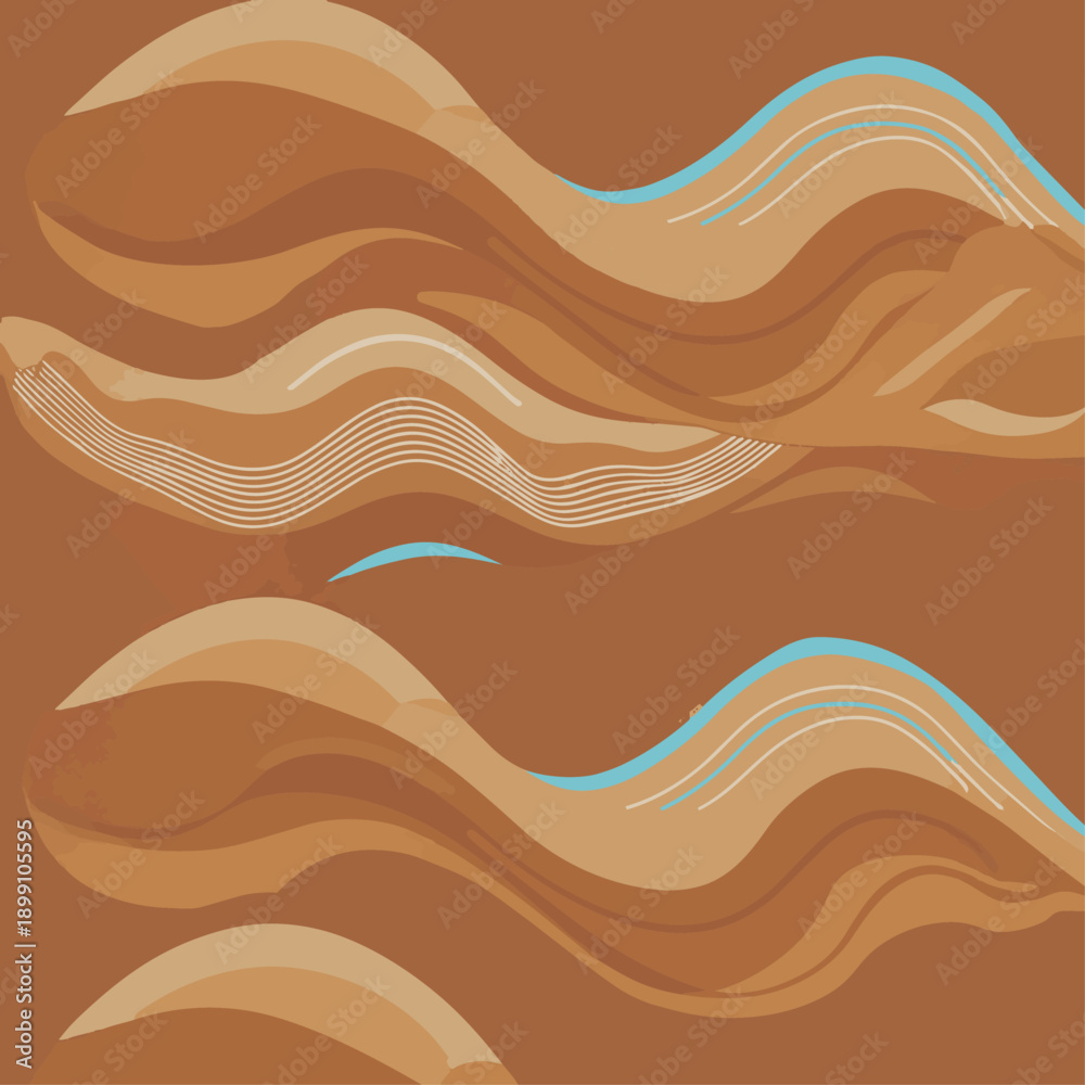 Naklejka premium Earthy Wavy Abstraction with Subtle Blue Accents and Flowing Lines