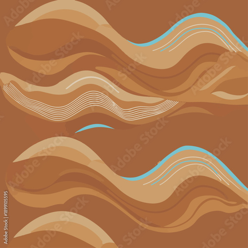 Earthy Wavy Abstraction with Subtle Blue Accents and Flowing Lines