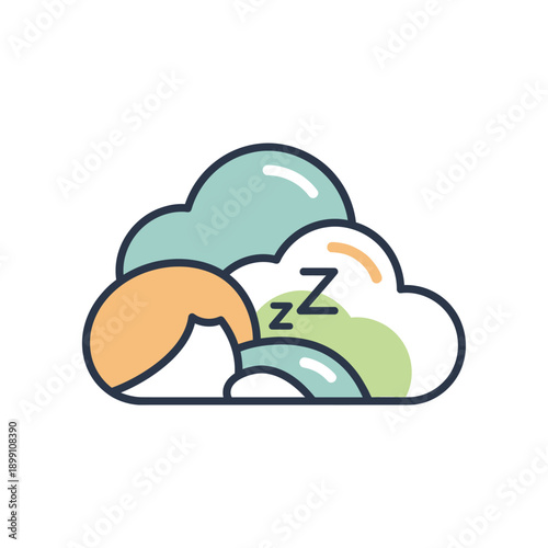 Person sleeping peacefully on a cloud with zzz symbol.