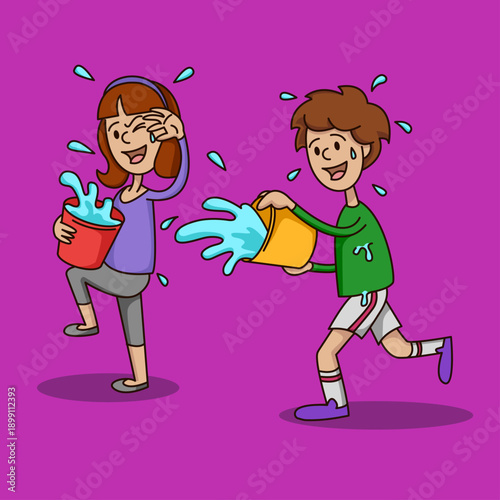 Happy Children Splashing Water in a Playful Water Fight