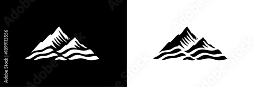 Minimalist Black and White Mountain Peaks Icon
