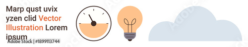 Time management, innovation, connectivity, creative thinking, digital concepts, cloud computing. ion of a clock, bulb and cloud. Innovation and time management concept