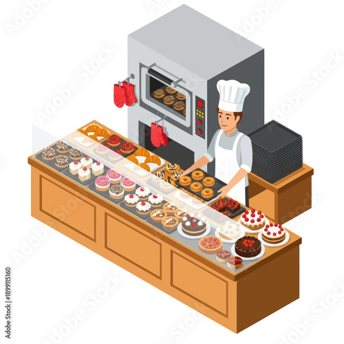 Baker Preparing Pastries in Commercial Kitchen.