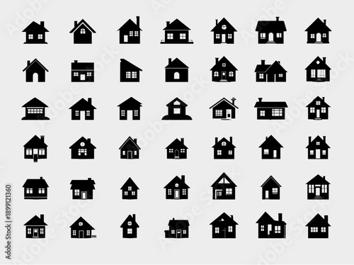 Collection of Flat House and Building Silhouettes