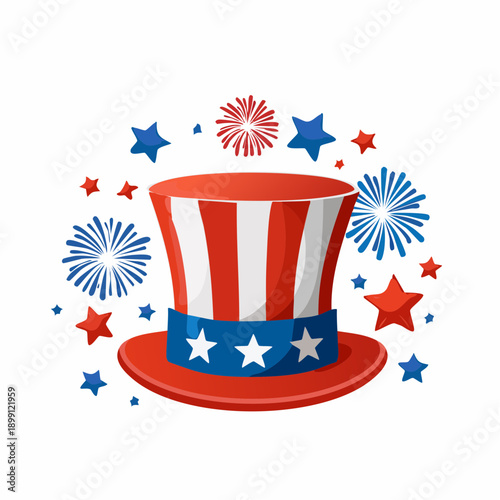 Patriotic american celebration: uncle sam hat, fireworks, and stars for independence day