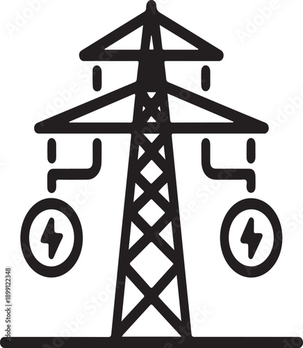 Electric Transmission Tower and High Voltage Power Icon
