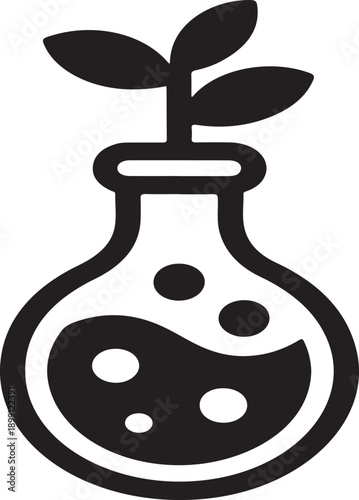 Laboratory flask with growing plant icon for biotechnology and science