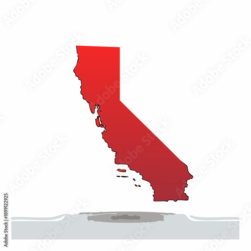 Stylized red california map illustration showcasing geographic location for design usage