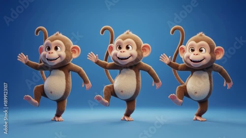 Animated Monkeys Dancing Happily on Blue Background Cute and Playful