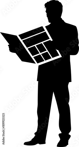 Sharp Silhouette of a Businessman Reading the Morning News