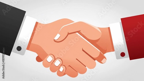 A minimalist animated handshake icon, flat vector design, soft pulse animation, slow push-in camera movement, neutral background.