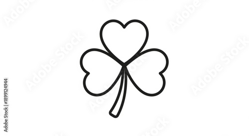 Simple black four leaf clover with heart shaped leaf on white
