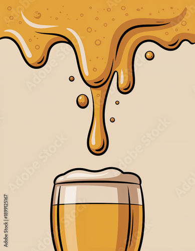 Cheerful Beer Splash with Glass on Creamy Background