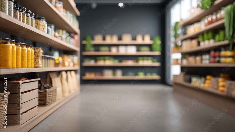 custom made wallpaper toronto digitalModern Minimalist Store Interior with Shelves Full of Organic Products and Empty Space for Display