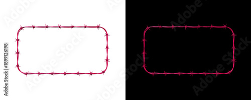Bilde på lerret Rounded rectangle barbed wire frame pink color on transparent and black backgrou