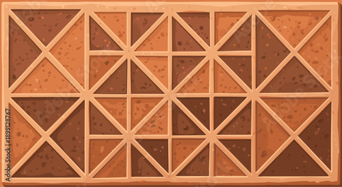 Top Down View of Symmetrical Terracotta Paving Tiles with Geometric Triangle Patterns and Sandy Texture in Earthy Red and Brown Tones for Interior Design