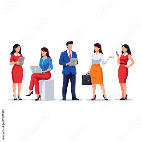 Four women in business casual clothing standing