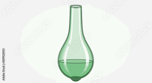 Glass Laboratory Flask Filled with a Transparent Green Liquid Representing Chemistry Science or Medical Research Isolated on a Light Grey Background
