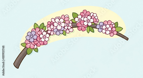 Colorful Flowers on Branch Illustration Isolated on Light Background