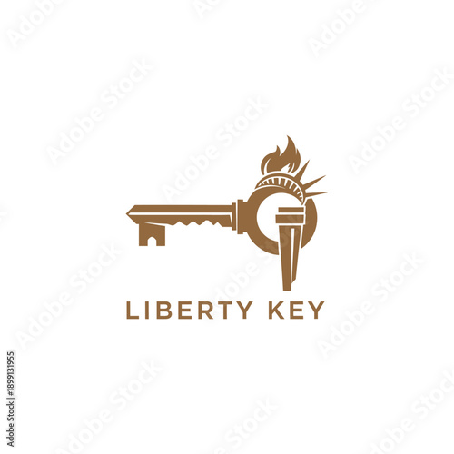 Classic torch and key logo for security or real estate consultancy brand featuring a statue of liberty crown icon and Liberty Key text