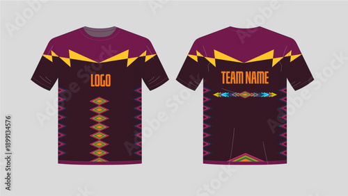 Purple Sports Jersey Design with Geometric Tribal Patterns