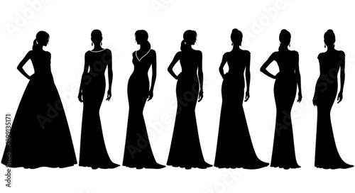 Elegant Evening Gowns Silhouettes Fashion Design.
