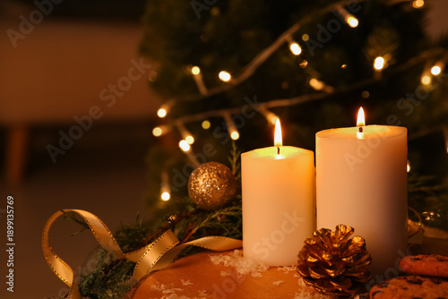 Burning candles and Christm...