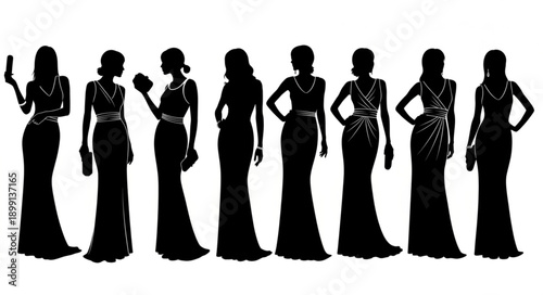 Elegant Women Silhouettes Evening Gowns Fashion.