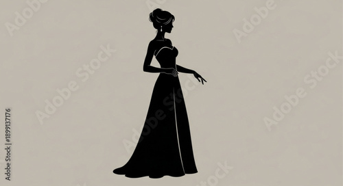 Elegant Woman Silhouette Evening Gown Fashion.