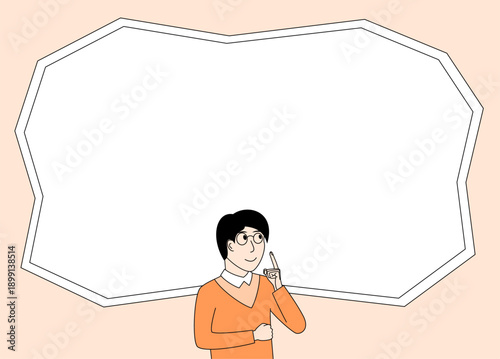Man is looking up at a blank white background