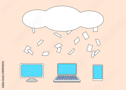 Cloud of paper is falling from the sky