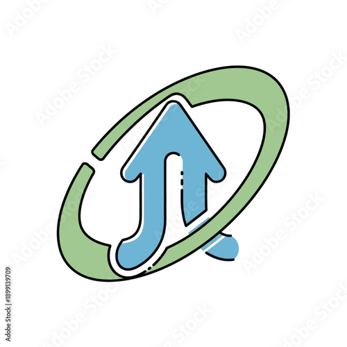 Blue Arrow Upward Movement Inside Green Oval Symbol.