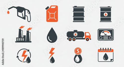 Collection of oil and gas industry icons and symbols.