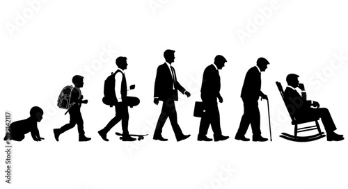 Human life cycle evolution silhouette stages from baby to elderly man.