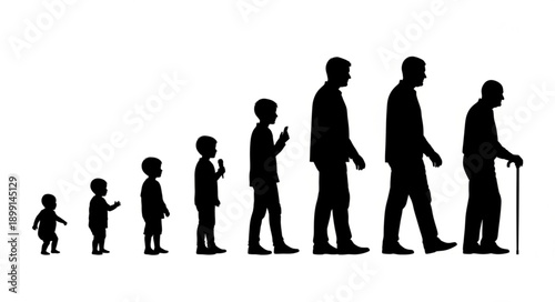 Human life cycle progression from infancy to old age silhouette.