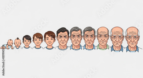 Human life cycle progression from infancy to old age.